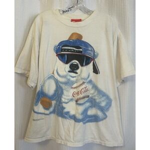 VTG 90s Coca Cola Bear Baseball White T -shirt Size XL